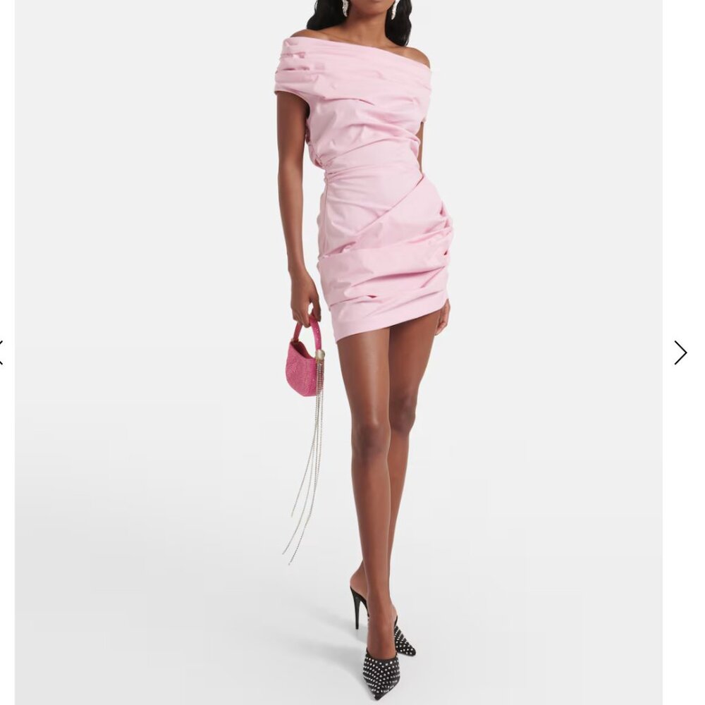 Magda Butrym Draped off shoulder cotton mini dress in pink